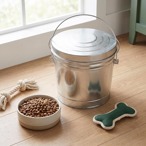6 Gallon Galvanized Steel Storage, Steel Utility Pail, Heavy-Duty Metal Storage Bucket with Wire Bail Handle, for Bird Seed, Pet Food, Charcoal, and Yard Waste