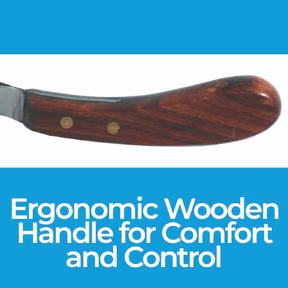 7 Inch Swiss Hoof Knife Double Edged – Stainless Steel Curved Blade Farrier Tool with Round Wooden Grip, Multipurpose Hoof Trimming Knife for Livestock. (Oval Hoof Knife) - style: Oval Hoof Knife
