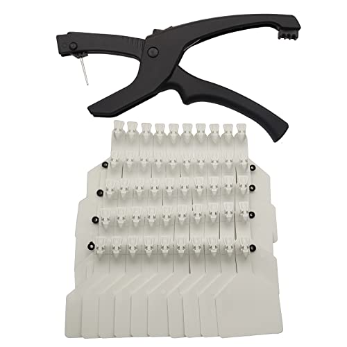 50 pcs TPU Blank Z Tags One-Piece Cattle Ear Tags Plastic Animal Identification Tag with Professional Animal Ear tag applicator for Cattle,Sheep Goat, Pig, Large Size, (White) - color: White