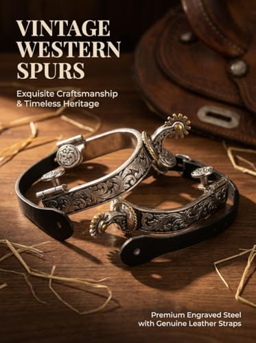 Western Cowboy Spurs, Paired with 6 Holes Spurs Belt, Stainless Steel Western Horse Spurs with Rotatable Gear, Leather Spur Straps Retro Fine Workmanship Men Women Horse Boot Spurs for Equestrian