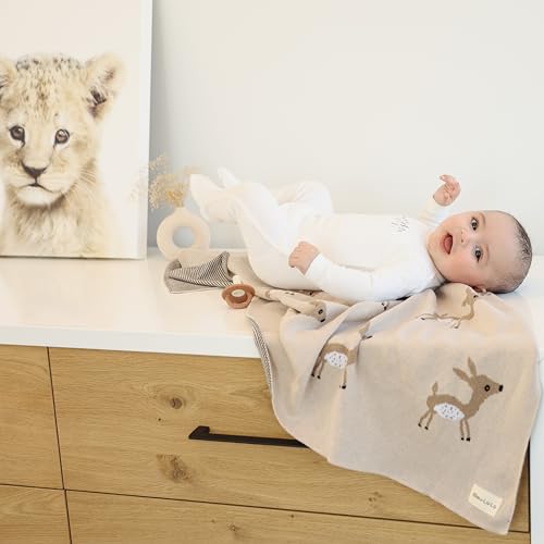 Knit Baby Swaddle Blanket - 100% Cotton Soft Cozy Receiving Swaddling Stroller Blanket Quilt for Shower Gift Registry for Newborns Infants Toddlers Gender Neutral (Deer - Taupe) - color: 07 - Deer - Taupe