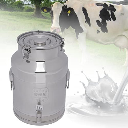 Milk Can Thickened 304 Stainless Steel Wine Pail Bucket Heavy Duty Liquid Storage Barrel Transport Cans Tote Jug with Sealed Lid & Faucet 28L/7.4Gallon - size: 28L/7.4Gal