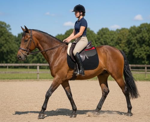 Horse English Quilted All-Purpose Gel Shock Absorbing Saddle Pad 72TS38 - color: Black Red