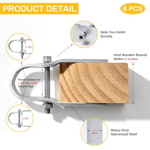 8 Pack Horse Panel Clamps for Wood Boards, 1-5/8" Heavy Duty Galvanized Corral Panel Clamp Fit 2" Livestock Panels Attach Lumber to Horse Stalls Round Pens or Cattle Panels