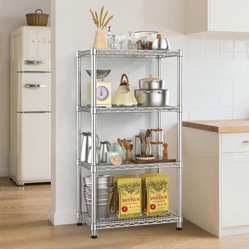 4- Shelf Heavy Duty Metal Wire Shelving Unit Adjustable Industrial Storage Rack Steel Commercial Grade Shelving Standing Shelf organize 2200LBS,for Laundry Bathroom Kitchen Closet 14"Dx24"Wx47"H - size: 4-Tier-Silver[ 14"D x 24"W x 47.25"H]