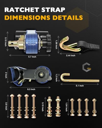 Roof Rack Straps, Ladder Rack Ratchet Straps, Lumber Rack Tie Down Strap - color: Blue (4 pcs), size: Black Round Tube