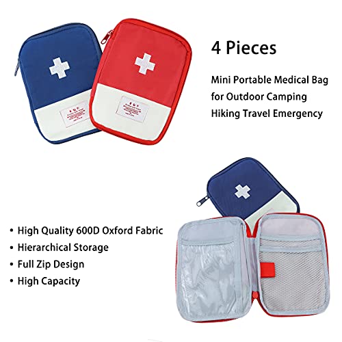 4 Pack 7 x 5 Travel Mini First Aid Pouch, Portable Outdoor First Aid Medical Bag Multi-function Emergency Medicine Storage Bag (Red & Blue)