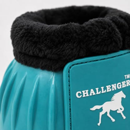 CHALLENGER Horse Training Ribbed Rubber Hoof Impact Overreach Protection Fleece Lined Bell Boots 41HI01 - color: Turquoise, size: X-Large