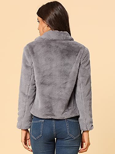 Allegra K Women's Cropped Faxu Fur Jacket Lapel 2026 Winter Fur Coat Outfit - color: Grey, size: Medium