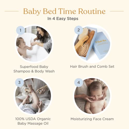 ELLAOLA Natural Bamboo Hair Brush & Comb Set, 3 Piece - Cradle Cap Brush, Massage Hair Brush, Bamboo Comb for Toddlers, Newborns & Infants I Baby Registry Gift
