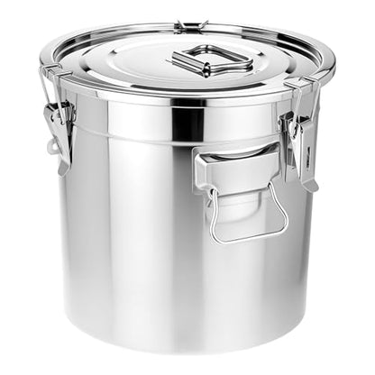 QWORK 5.5 Gallon 304 Stainless Steel Airtight Container, 21L 710oz Metal Storage Bin with Locking Lid & Side Handles, Heavy Duty Canister for Pet Food, Rice, Flour