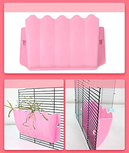 Litewoo Rabbit Hanging Hay Feeder Rack Wall-Mounted for Guinea Pig, Pink - color: PINK