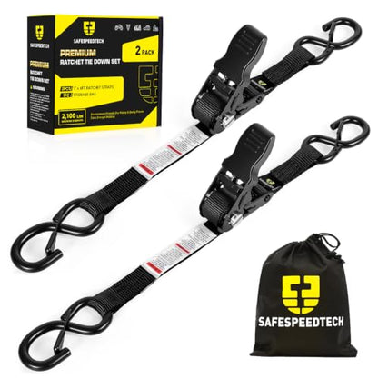 Boat Tie Down Straps to Trailer, 1 Inch x 4 FT Boat Transom Straps, 2100 LBS Break Strength with Security Lock S Hooks, Adjustable Boat Straps for Trailer, Jet ski, Boat, Kayak - color: Black