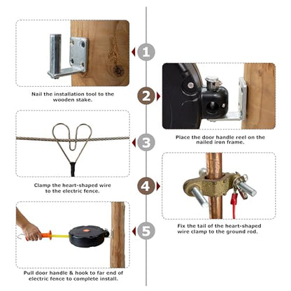 Electric Fence Gate Handle, Built in 20mm Electric Fence Poly Tapes | Retractable Electric Fence Door Handle Length 18m, Gate Connector - size: Tape Gate Handle - 18M