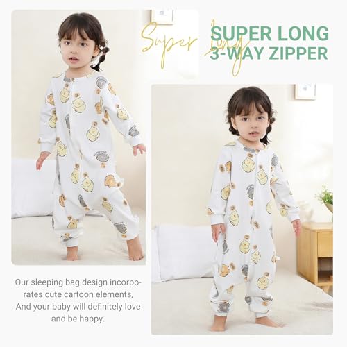 MICHLEY Baby Sleeping Sack with Legs Cotton Long Sleeve Toddler Wearable Blanket Sleeping Bag 6 Months-6 Years - color: White Bear, size: 6-18 Months