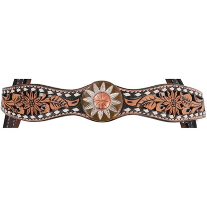 Circle Y White Daisy Filigree Tooling Durable Versatile Western Horse Size Standard Cheek Browband Headstall | 36" - 43" Headstall Working Length