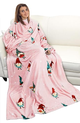 Catalonia Wearable Blanket with Sleeves for Women & Men, Fleece Wrap Throw - color: Christmas Dwarfs