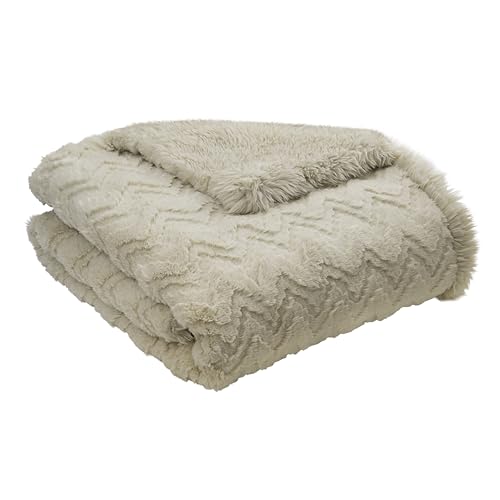 Mon Chateau 60" x 70" Crest Faux Fur Throw, Sandstone Jacquard | Cozy Layer Comfort For Couch, Bed Or Chair. Lightweight Polyester Fabric With Easy Machine Wash Care - color: Sandstone Jacquard