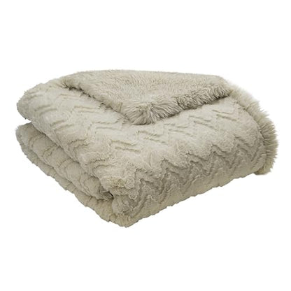 Mon Chateau 60" x 70" Crest Faux Fur Throw, Sandstone Jacquard | Cozy Layer Comfort For Couch, Bed Or Chair. Lightweight Polyester Fabric With Easy Machine Wash Care - color: Sandstone Jacquard