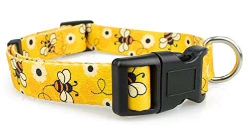 Limeloot Bees Dog Collar, Adjustable Dog Collar for Male and Female Dogs, Neck Size 13-18", Medium - color: Bees, size: Medium