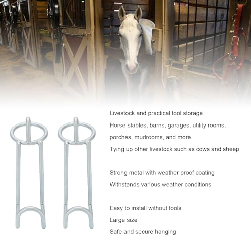 Horse Feed Bucket Hooks, 2 Pack Metal Stall Hanger for Horse Stable Barn Fence, with Weather Proof Coating Easy Install No Tools, for Livestock Water Bucket Tack Supplies