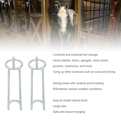 Horse Feed Bucket Hooks, 2 Pack Metal Stall Hanger for Horse Stable Barn Fence, with Weather Proof Coating Easy Install No Tools, for Livestock Water Bucket Tack Supplies