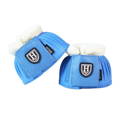 Harrison Howard Rubber Pull-on Bell Boots with Fleece Lining and Extra-Large Leather Touch-Close Tape - color: Cobalt Blue