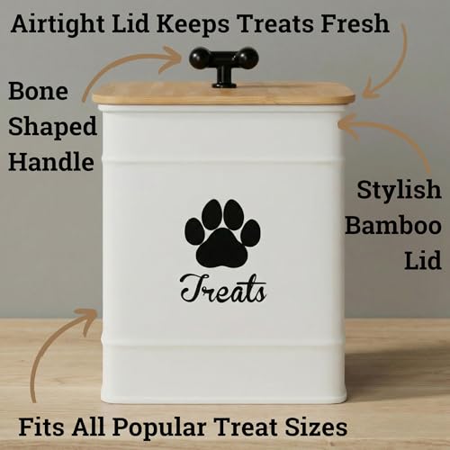 Dog Treat Container Airtight, 6"W x 8"H, Powder Coated, 12 Cup Capacity - color: White