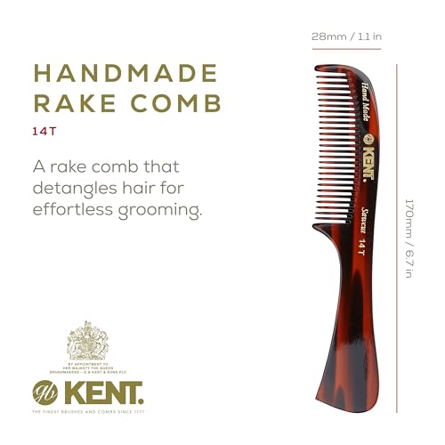 Kent 14T Hair Detangling Comb, Wide Tooth Comb for Long Hair, Wet and Dry Handmade Detangler for Women, Saw-Cut and Hand Polished Made in England - size: 3 Pack