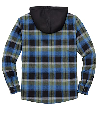 ZENTHACE Men's Sherpa Lined Full Zip Hooded Plaid Shirt Jacket - color: Blue Plaid, size: Medium