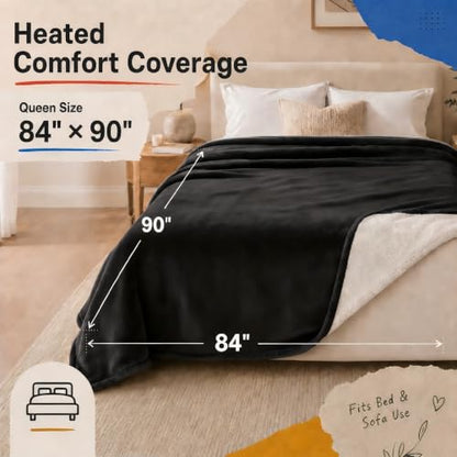 Heated Blanket Electric Blanket Queen Size 84''x90'' with 10 Heating Levels, 1-12 Hour Auto Shut Off, Machine Washable, Dual Controller Soft Warming Blanket for Couch, Bed, Office - Dark Grey - color: 02-dark Grey, size: 84''x90''(Queen)