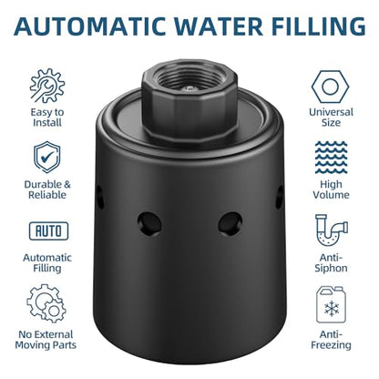 Water Tank Float Valve, Automatic Water Level Control FloatValve, WaterTrough Float Valve for Livestock, Pools, Ponds - Nylon Resin Black