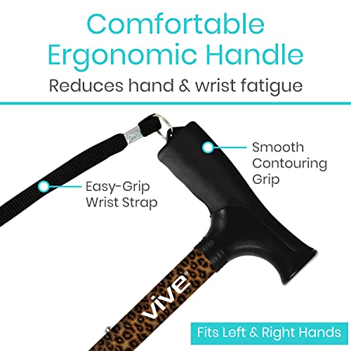 Vive Folding Cane - Foldable Walking Cane for Men, Women - Fold-up - color: Leopard