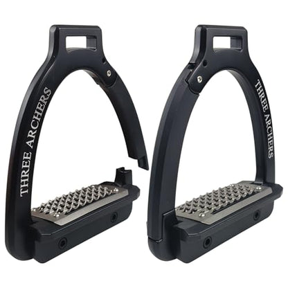 THREE ARCHERS Safety Stirrups Side Opening Design for English Saddle - color: black