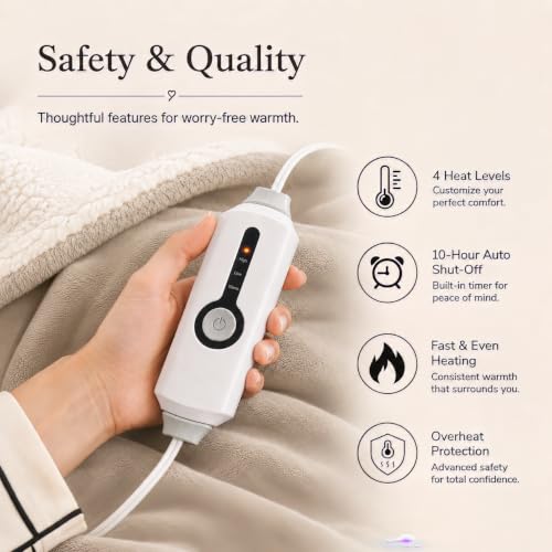 Electric Heated Blanket 62"x84" Twin Size - Light Brown | Safe All Night, Dual-Sided Microplush Sherpa for Bedroom Use, 4 Heat Settings & 10 Hours Auto Off, Machine Washable - color: 20-light Brown, size: Twin(62"x84")