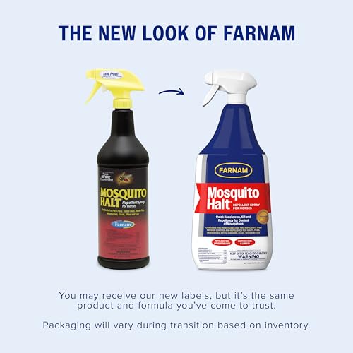 Farnam Mosquito Halt Repellent Spray for Horses, 32 oz | Bug repellent spray kills and repels; Also repels face flies, stable flies, house flies, gnats, mites, chiggers and lice - size: 32 Fl Oz (Pack of 1)