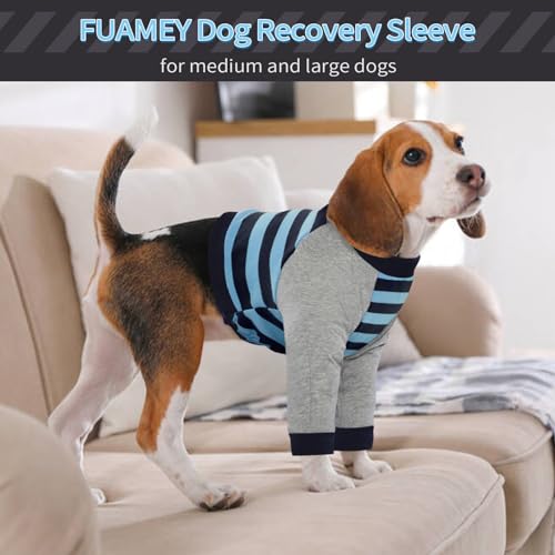 FUAMEY Dog Recovery Sleeve with Elbow Protector, Blue Stripe, L - color: Blue Stripes, size: L(Weight:44-66lbs)
