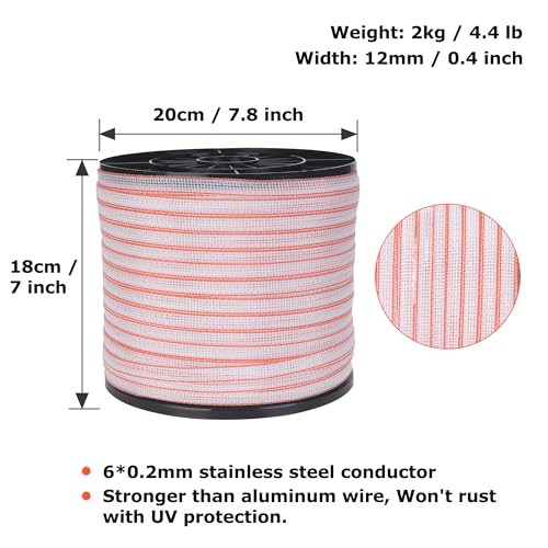 Electric Fence Tape 1/2 inch, Electric Fence Poly Tape 6ss Conductors 1312' - color: 0.5 in, size: 1312 FEET