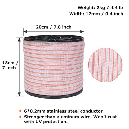 Electric Fence Tape 1/2 inch, Electric Fence Poly Tape 6ss Conductors 1312' - color: 0.5 in, size: 1312 FEET