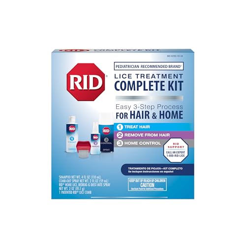 RID Lice Treatment Complete Kit Includes Shampoo, 2 Fluid Ounces, Egg Comb Out & 3 Ounces Dust Mite Spray, Lice Comb, 4 Piece Set, 1 Count - style: 4 Piece Kit