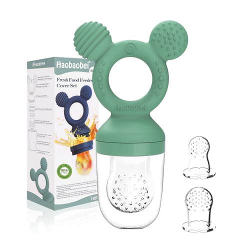 Baby Fruit Feeder, Frozen Teething Toys, Teether Pacifier with 3 Extra Teats, Infant Eating Essentials, BPA Free Baby Feeding Supplies (Grass Green) - color: Green