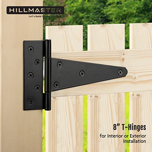 HILLMASTER 8 Inch T-Strap Heavy Duty Shed Door Hinges Gate Strap Hinges Black Tee Hinge Wrought Hardware for Wooden Fences,Yard,Barn Door,Rustproof (6 Pack) - size: 8in 6Pack