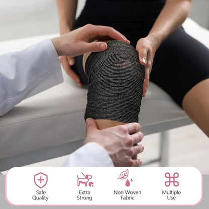 Treela 64 Pack 1" X 5 Yards Self Adhesive Bandage Wrap Black - color: Black, size: 1 Inch X 5 Yard