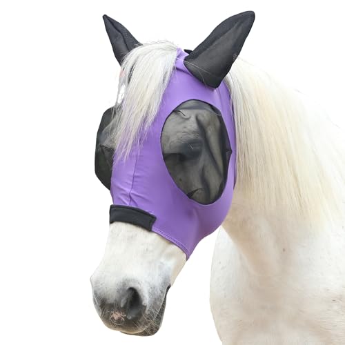 Stretchy Horse Fly Mask with Ears, Large Eye Space Violet Pony - color: Violet, size: Pony