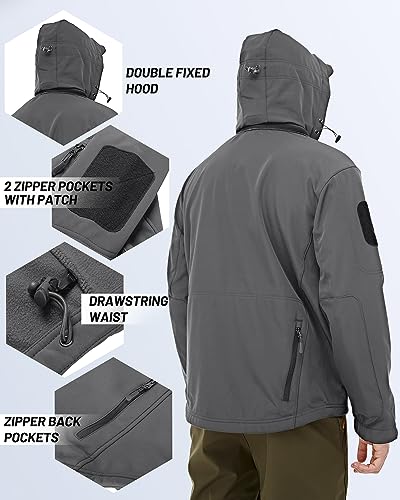 TACVASEN Men's Tactical Softshell Jacket Winter Soft Warm Fleece Lined - color: Gray, size: X-Large