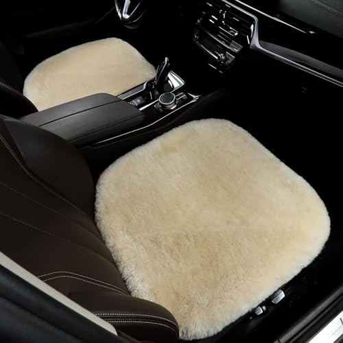 OGLAND 2 Pack Fuzzy Sheepskin Car Seat Covers for Soft Fur Wool Cushions - color: Pearl