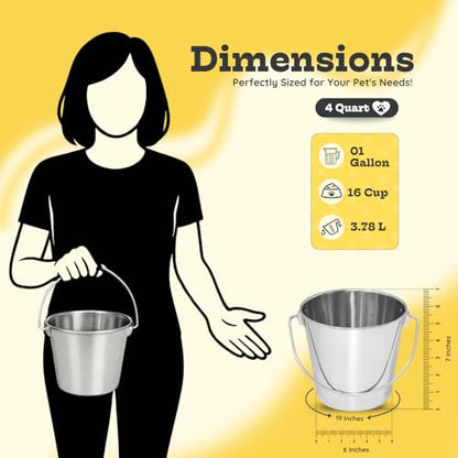 4Qt Heavy Duty Stainless Steel Water Bucket for Kennel, 2-Pack - size: 4 Quart (Pack of 2)