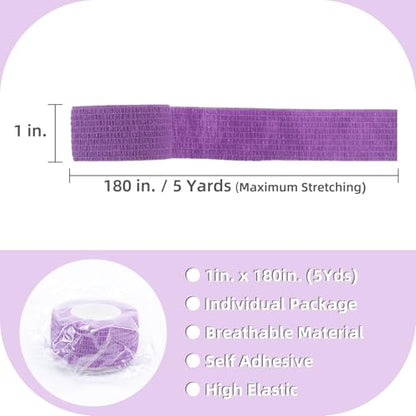 IndigoCase 24 Pack Self Adhesive Bandage Wrap 1 Inch x 5 yd Elastic Tape - color: Purple, size: 1 Inch - 24 Pack