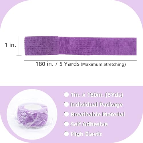 IndigoCase 48 Pack Self Adhesive Bandage Wrap 1 Inch x 5 yd Elastic Tape - color: Purple, size: 1 Inch - 48 Pack