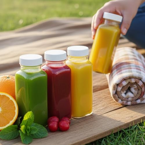 kitchentoolz 8oz Square Glass Juice Shot Bottle with Lid – 2 Pack 8 oz Milk Glass Bottles with Lids for Lunch Box, Airtight Reusable Drinking Jars for Smoothies, Yogurt, Kefir, Juice & Water - color: 8oz, style: 2 Pack
